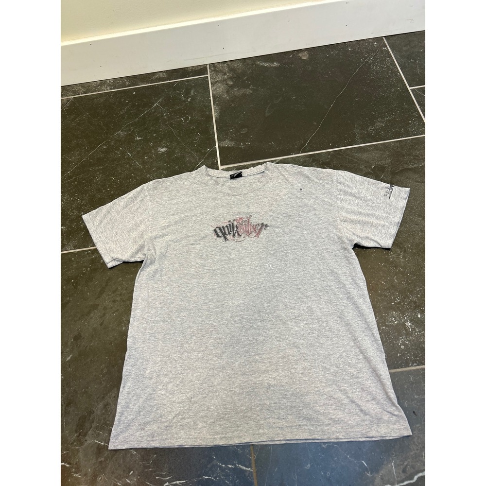 Quiksilver Vintage Mens Graphic T-Shirt Gray Gothic Logo Surf Tee Large